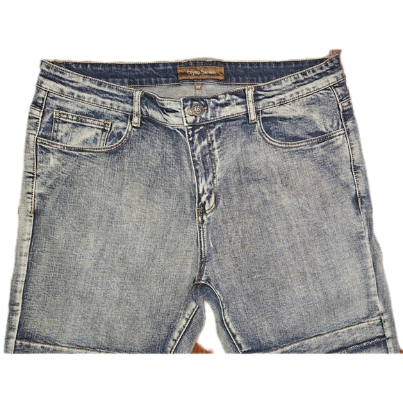 Crysp Denim Distressed ridged blue jeans, size 38x32 - Picture 2 of 6